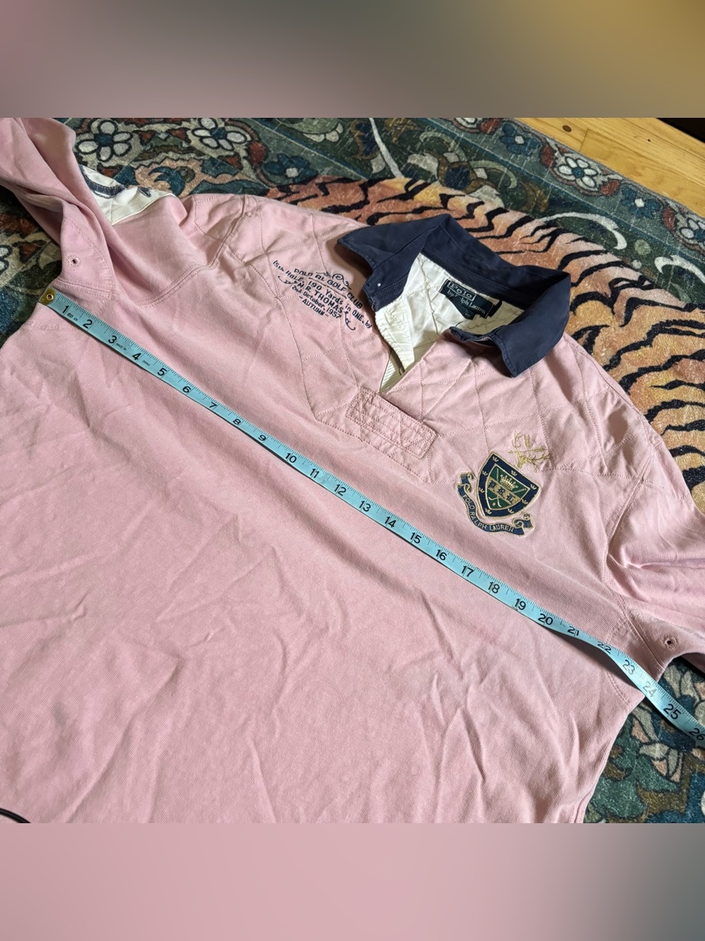 Vintage 90s Polo Ralph Lauren Rugby Long Sleeve RL Golf Club Pink Mens Large - Picture 6 of 7